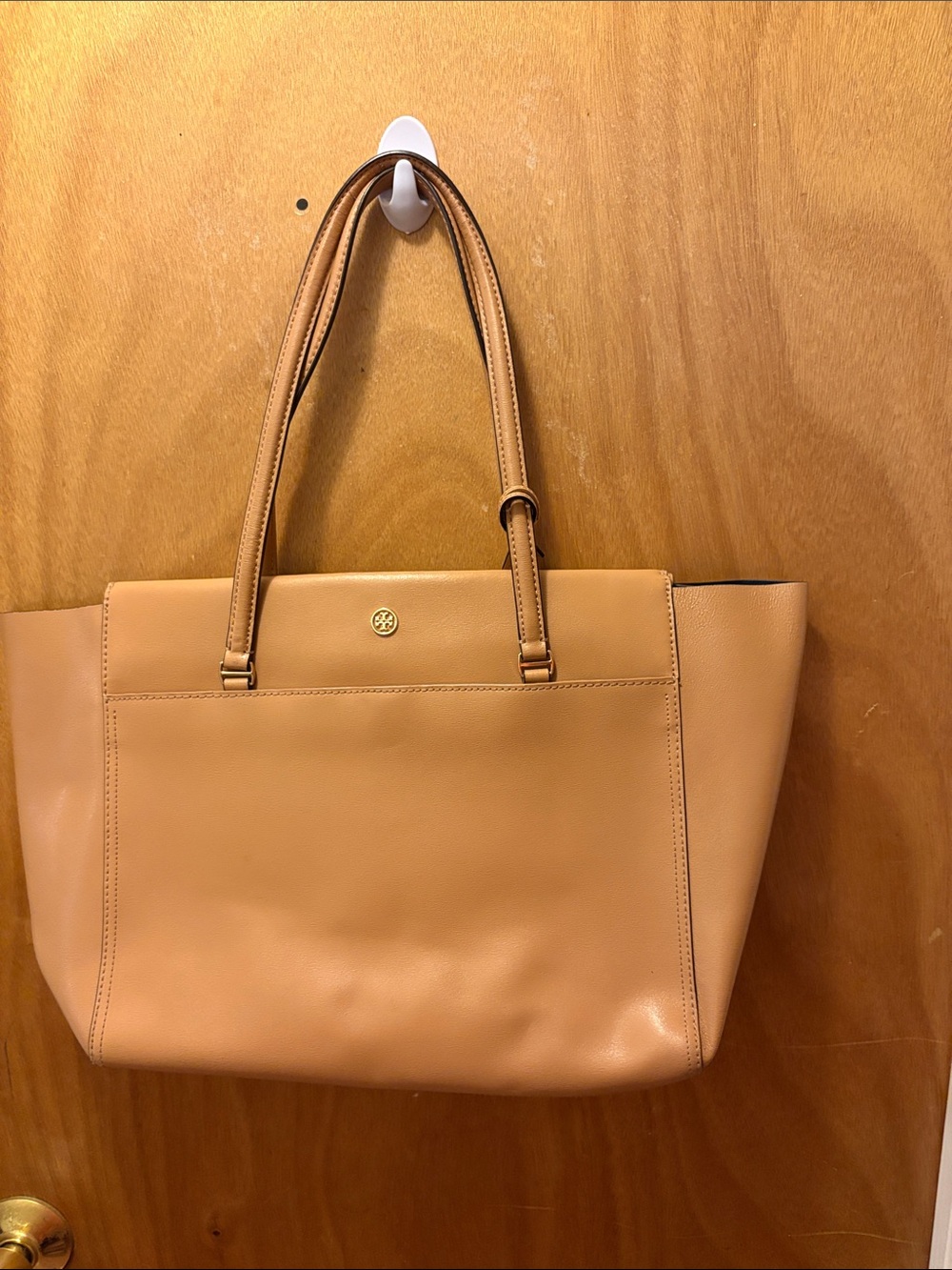 Tory Burch Beige-Tan Leather Tote with Gold Logo